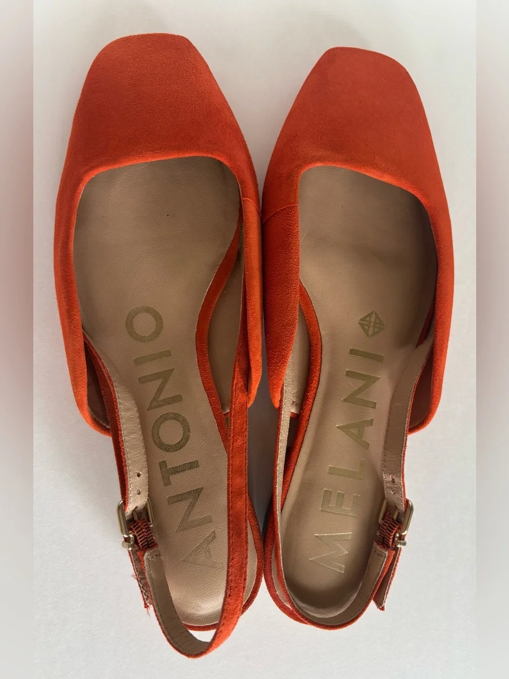 ANTONIO MELANI Vibrant Orange Suede Slingback Flats